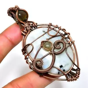 Подвеска с радужным лунным камнем, лабрадором, серебро 925 пробы, 2,84 дюйма 2.84 белый