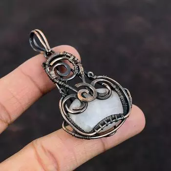 Подвеска с радужным лунным камнем, подвеска из медной проволоки, ювелирные изделия ручной работы с драгоценными камнями, совершенно новая подвеска, медные украшения для подарка, подвеска с камнем по рождению