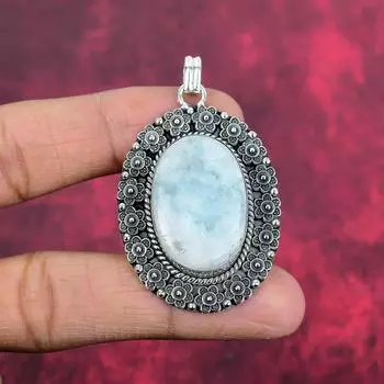 Подвеска с радужным лунным камнем, ювелирные изделия ручной работы, 925 пробы, серебряный кулон, ювелирное украшение в подарок для любимого человека 2.20 Inches белый