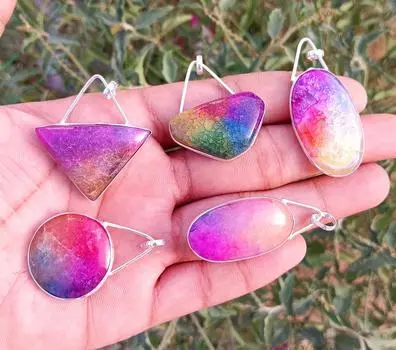 Подвеска с радужным солнечным кварцевым драгоценным камнем, посеребренная 925 пробы SOM-136 5 Cm золотой