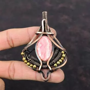 Подвеска с родохрозитом, медная проволока, обернутая подвеска, ювелирные изделия из драгоценных камней, подвеска ручной работы, медная подвеска с родохрозитом, подарок для мамы, этнический кулон