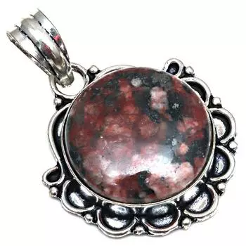 Подвеска с родонитом, драгоценный камень, подарок для нее, серебряное украшение 2 дюйма