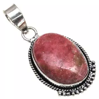 Подвеска с родонитом, драгоценный камень, подарок для нее, серебряное украшение 1,75 дюйма