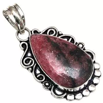 Подвеска с родонитом, драгоценный камень, подарок для нее, серебряное украшение 2 дюйма