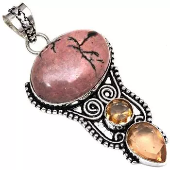 Подвеска с родонитом, драгоценный камень, подарок для нее, серебряное украшение 2,75 дюйма