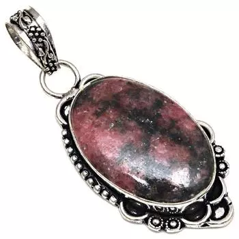 Подвеска с родонитом, драгоценный камень, подарок для нее, серебряное украшение 2 дюйма