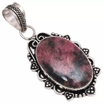 Подвеска с родонитом, драгоценный камень, подарок для нее, серебряное украшение 2 дюйма