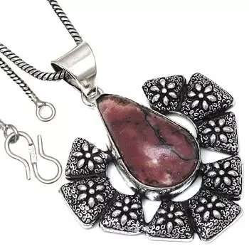 Подвеска с родонитом, драгоценный камень, подарок ручной работы для нее, серебряное украшение 925 пробы, 1,75 дюйма