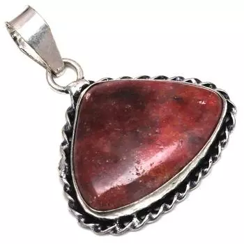 Подвеска с родонитом, драгоценным камнем, подарок ручной работы для нее, серебряные украшения 1,75 дюйма