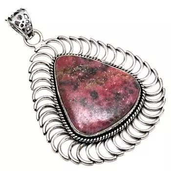 Подвеска с родонитом, драгоценным камнем, ручная работа, подарок на День матери, серебряное украшение 2,5 дюйма