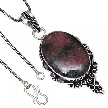 Подвеска с родонитом, драгоценным камнем, ручная работа, подарок на День святого Валентина, серебряное ювелирное изделие, 2,25 дюйма