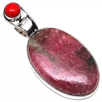 Подвеска с родонитом, драгоценным камнем, ручная работа, подарок на День матери, серебряное украшение 2,25 дюйма