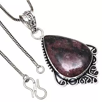 Подвеска с родонитом, драгоценным камнем, ручная работа, подарок на День святого Валентина, серебряное ювелирное изделие, 2,5 дюйма