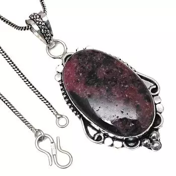 Подвеска с родонитом, драгоценным камнем, ручная работа, подарок на День святого Валентина, серебряное ювелирное изделие, 2,5 дюйма