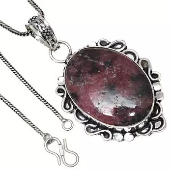 Подвеска с родонитом, драгоценным камнем, ручная работа, подарок на День святого Валентина, серебряное ювелирное изделие, 2 дюйма