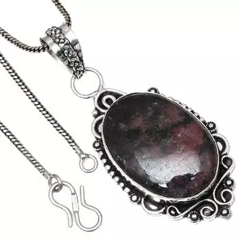 Подвеска с родонитом, драгоценным камнем, ручная работа, подарок на День святого Валентина, серебряное ювелирное изделие, 2 дюйма