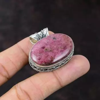Подвеска с родонитом ручной работы, уникальный дизайн, ювелирные изделия, подвеска из стерлингового серебра 925 пробы, винтажная подвеска, ювелирное изделие из драгоценного камня, подарок для мамы, замечательный кулон