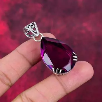 Подвеска с розовым аметистом, подвеска с драгоценным камнем ручной работы, подвеска из стерлингового серебра 925 пробы, уникальное дизайнерское украшение 2.08 Inches розовый