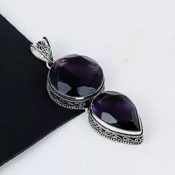 Подвеска с розовым аметистом, серебро 925 пробы — дизайн ручной работы, повседневные украшения, уникальные подарки с двумя розовыми аметистами 2.95 фиолетовый