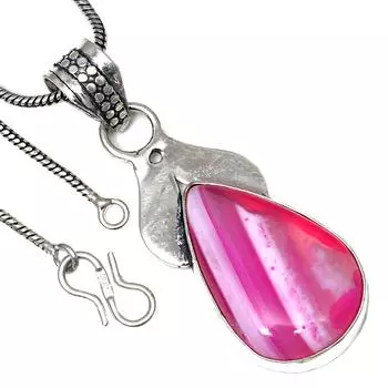 Подвеска с розовым ботсванским агатом, драгоценным камнем, подарок на день святого Валентина, серебряное украшение 2,25 дюйма