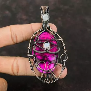 Подвеска с розовым дендритом и опалом от сглаза, подвеска из медной проволоки, ювелирные изделия ручной работы, медная подвеска для подарка, подвеска из драгоценного камня, ювелирные изделия из лунного камня