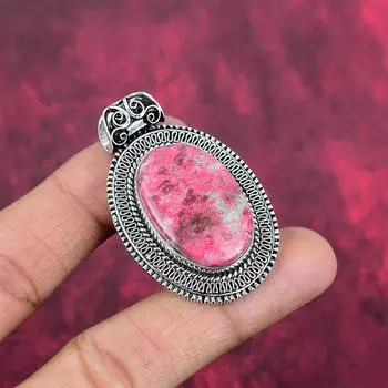 Подвеска с розовым драгоценным камнем Тулит, серебряные украшения 925 пробы, антикварные подвески ручной работы, подарок для матери 2.04 Inches розовый