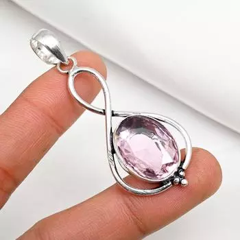 Подвеска с розовым кунцитом, драгоценный камень, кулон из стерлингового серебра 925 пробы, ювелирное изделие ручной работы, кулон с камнем по дате рождения, подарок для него 2.48 Inches розовый