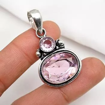 Подвеска с розовым кунцитом, драгоценный камень, кулон из стерлингового серебра 925 пробы, ювелирное изделие ручной работы, кулон с камнем по дате рождения, подарок для него 1.73 Inches розовый