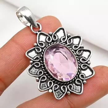 Подвеска с розовым кунцитом, драгоценный камень, кулон из стерлингового серебра 925 пробы, ювелирное изделие ручной работы, кулон с камнем по дате рождения, подарок для него 2.20 Inches розовый