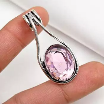 Подвеска с розовым кунцитом, драгоценный камень, кулон из стерлингового серебра 925 пробы, ювелирное изделие ручной работы, кулон с камнем по дате рождения, подарок для него 1.85 Inches розовый