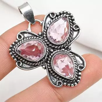 Подвеска с розовым кунцитом, драгоценный камень, кулон из стерлингового серебра 925 пробы, ювелирное изделие ручной работы, кулон с камнем по дате рождения, подарок для него 1.88 Inches розовый