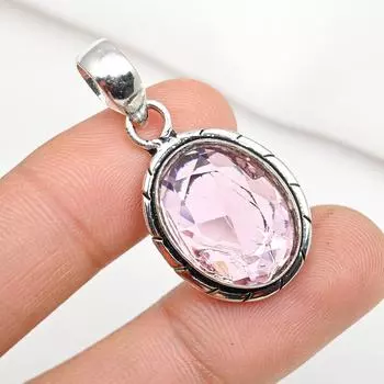 Подвеска с розовым кунцитом, драгоценный камень, кулон из стерлингового серебра 925 пробы, ювелирное изделие ручной работы, кулон с камнем по дате рождения, подарок для него 1.57 Inches розовый