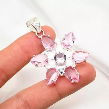 Подвеска с розовым кунцитом, драгоценный камень, кулон из стерлингового серебра 925 пробы, ювелирное изделие ручной работы, кулон с камнем по дате рождения, подарок для него 1.96 Inches розовый