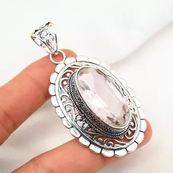 Подвеска с розовым кунцитом, драгоценный камень, кулон из стерлингового серебра 925 пробы, ювелирное изделие ручной работы, кулон с камнем по дате рождения, подарок для него 2.67 Inches розовый