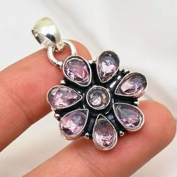 Подвеска с розовым кунцитом, драгоценный камень, кулон из стерлингового серебра 925 пробы, ювелирное изделие ручной работы, кулон с камнем по дате рождения, подарок для него 1.77 Inches розовый