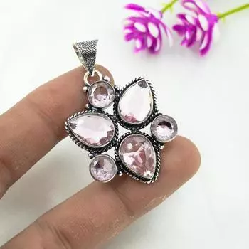 Подвеска с розовым кунцитом, драгоценный камень, кулон из стерлингового серебра 925 пробы, ювелирное изделие ручной работы, кулон с камнем по дате рождения, подарок для него 1.96 Inches розовый