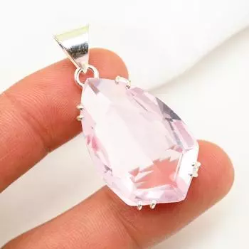 Подвеска с розовым кунцитом, драгоценный камень, кулон из стерлингового серебра 925 пробы, ювелирное изделие ручной работы, кулон с камнем по дате рождения, подарок для него 1.81 Inches розовый