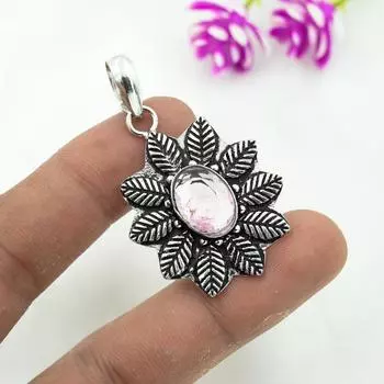 Подвеска с розовым кунцитом, драгоценный камень, кулон из стерлингового серебра 925 пробы, ювелирное изделие ручной работы, кулон с камнем по дате рождения, подарок для него 1.96 Inches розовый