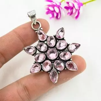 Подвеска с розовым кунцитом, драгоценный камень, кулон из стерлингового серебра 925 пробы, ювелирное изделие ручной работы, кулон с камнем по дате рождения, подарок для него 2.28 Inches розовый