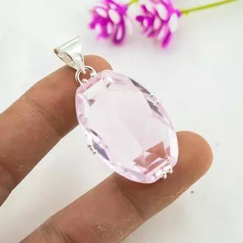 Подвеска с розовым кунцитом, драгоценный камень, кулон из стерлингового серебра 925 пробы, ювелирное изделие ручной работы, кулон с камнем по дате рождения, подарок для него 1.88 Inches розовый