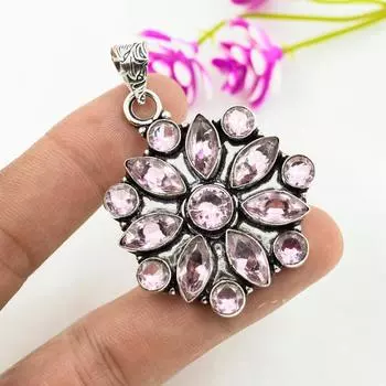 Подвеска с розовым кунцитом, драгоценный камень, кулон из стерлингового серебра 925 пробы, ювелирное изделие ручной работы, кулон с камнем по дате рождения, подарок для него 2.16 Inches розовый