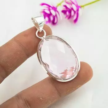 Подвеска с розовым кунцитом, драгоценный камень, кулон из стерлингового серебра 925 пробы, ювелирное изделие ручной работы, кулон с камнем по дате рождения, подарок для него 1.73 Inches розовый