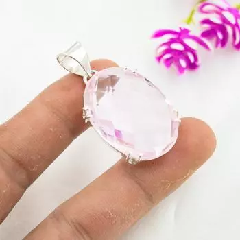 Подвеска с розовым кунцитом, драгоценный камень, кулон из стерлингового серебра 925 пробы, ювелирное изделие ручной работы, кулон с камнем по дате рождения, подарок для него 1.73 Inches розовый