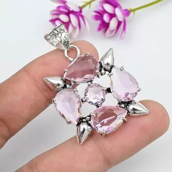Подвеска с розовым кунцитом, драгоценный камень, кулон из стерлингового серебра 925 пробы, ювелирное изделие ручной работы, кулон с камнем по дате рождения, подарок для него