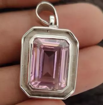 Подвеска с розовым кунцитом, подвеска с драгоценным камнем, ювелирное украшение ручной работы, чистое серебро 925 пробы, подарок для нее, кунцит 16X12 мм