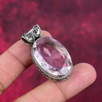 Подвеска с розовым кунцитом, ювелирные изделия из цельного серебра 925 пробы с драгоценными камнями, подвеска ручной работы, подарок на свадьбу 1.69 Inches розовый
