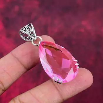 Подвеска с розовым кунцитом, ювелирные изделия из цельного серебра 925 пробы с драгоценными камнями, подвеска ручной работы, подарок для женщин 2.08 Inches розовый