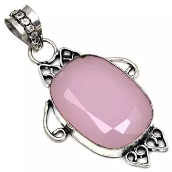 Подвеска с розовым кварцем и драгоценным камнем в подарок для нее, серебряное украшение 2 дюйма