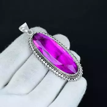 Подвеска с розовым мистическим топазом, подвеска из стерлингового серебра 925 пробы, подвеска ручной работы, антикварная подвеска, подвеска с драгоценным камнем розовый мистический топаз, подарок 2.56 розовый