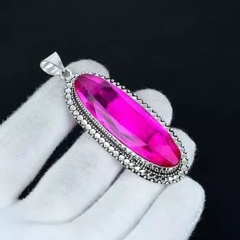 Подвеска с розовым мистическим топазом, подвеска из стерлингового серебра 925 пробы, подвеска ручной работы, антикварная подвеска, подвеска с драгоценным камнем розовый мистический топаз, подарок 2.56 розовый
